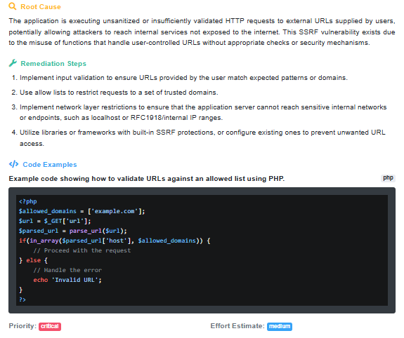 Vortex AI remediation guidance — stack-specific fix instructions for a confirmed SQL injection finding